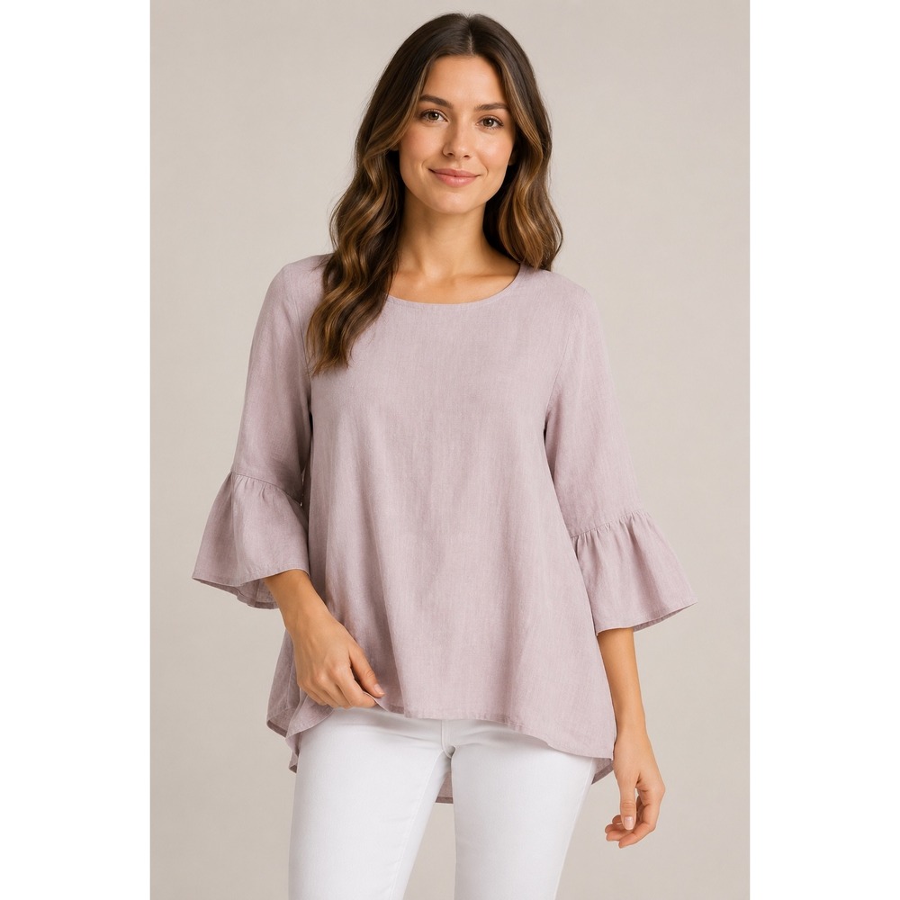 Crown Linen Designs Tunic Women XL Pink 100% Linen Bell Sleeve High-Low Top